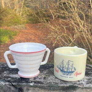 Lot: 1 Hazel Atlas sugar bowl white w/ red accents & 1 Old Spice shaving mug